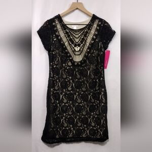 NWT Xhilaration Floral Lace Dress Women's M Black Boho Retro 90s Y2K